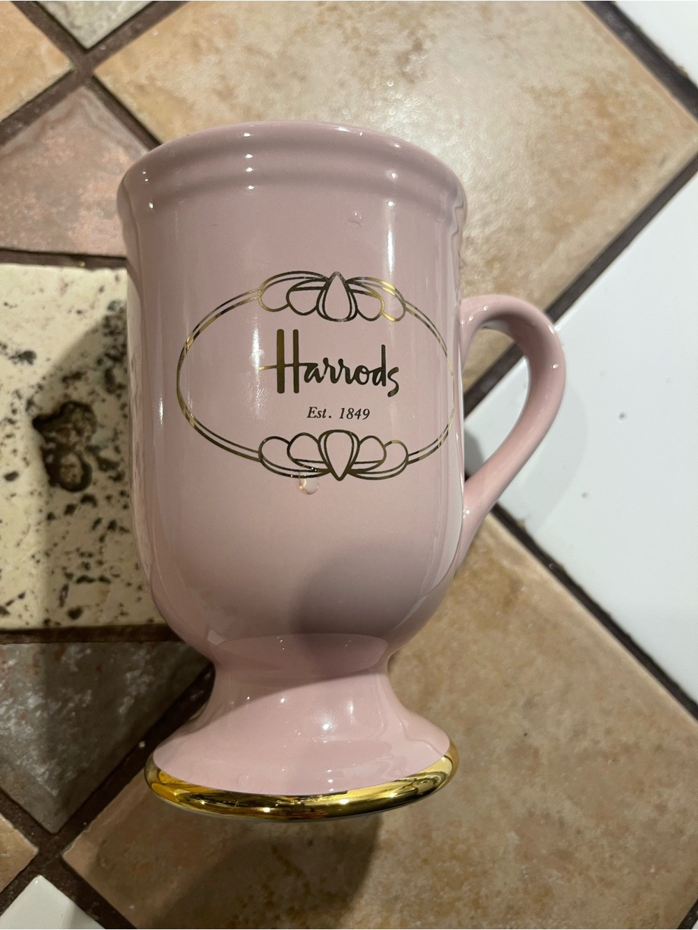 Harrods Blush Pink Pedestal Mug with Gold Accents